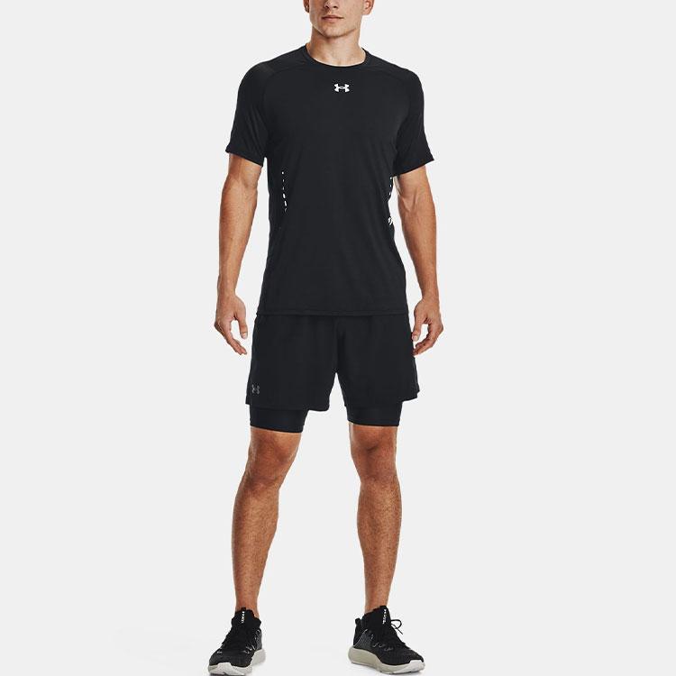Under Armour Solid Color Letter Breathable Training Compression Shorts Men Shorts Black 1370662-001