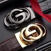 Male Alligator Pattern Leather Belt Imitation Steel Alloy Large G Letter Automatic Buckle, Light Luxury