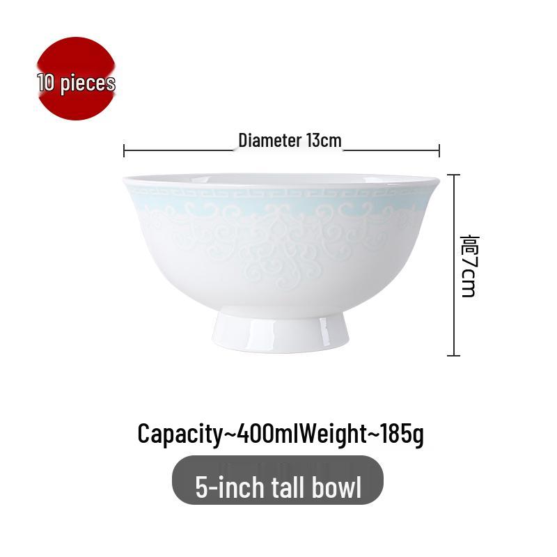 Qiao Yan Bone China High-Footed Bowl - Anti-Scald Ceramic Rice, Noodle, Porridge, and Soup Bowl with Underglaze Color.