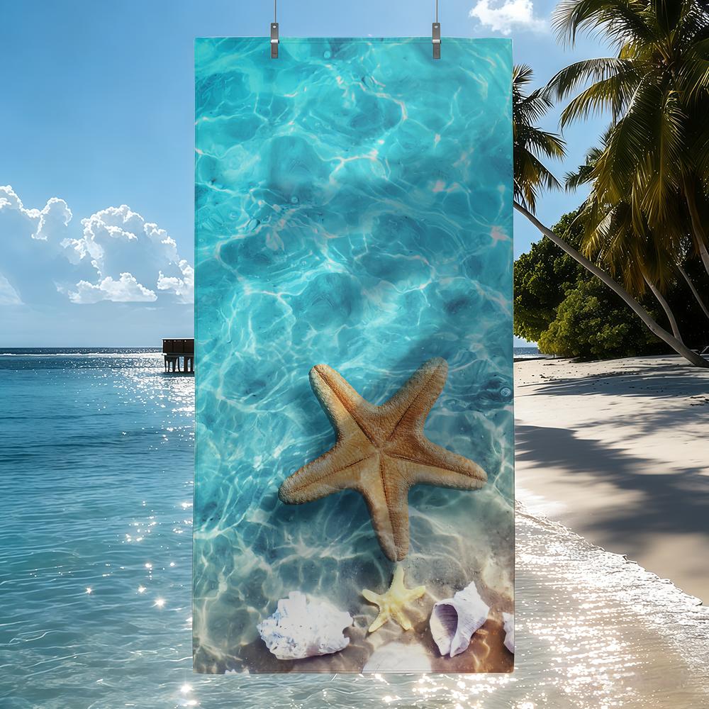 Starfish on the Summer Beach in SeaWater Towel For Swim Yoga Gym Quick Drying Soft and skin-friendly Beach Towels All-Season
