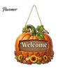 Autumn Welcome Sign Pumpkin Gnome for Front Door, Rustic Wood Hanging Wooden Ornament with Hemp Rope Fall Harvest Home Porch Wall Decorations