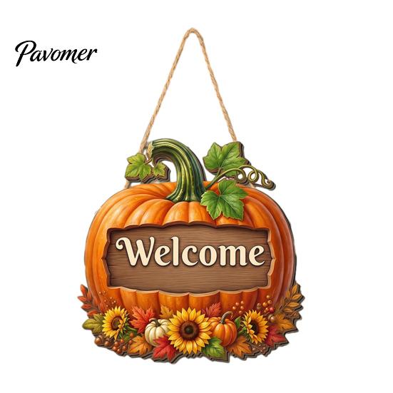 Autumn Welcome Sign Pumpkin Gnome for Front Door, Rustic Wood Hanging Wooden Ornament with Hemp Rope Fall Harvest Home Porch Wall Decorations
