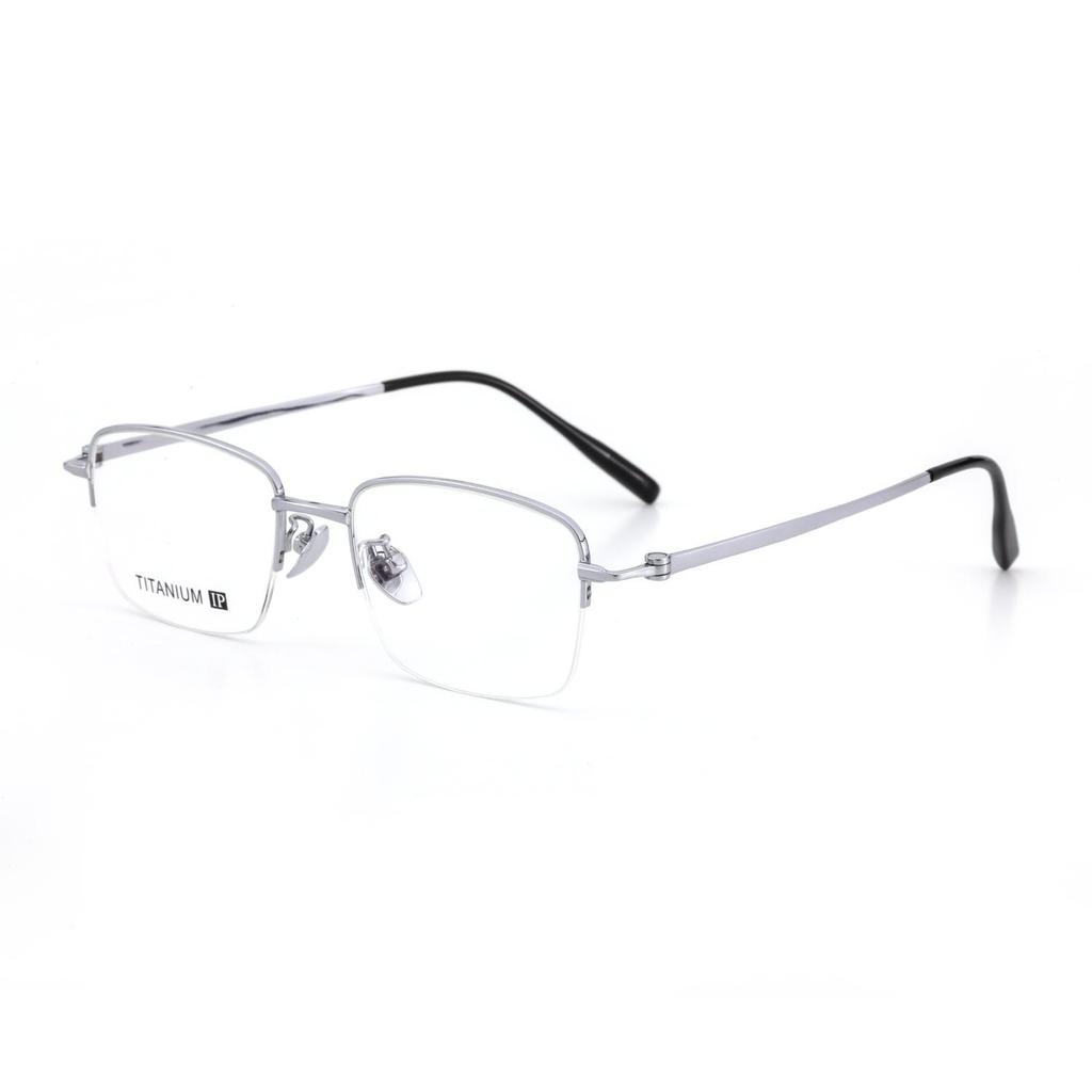 Men's Semi-Rimless Half-Titanium Eyeglass Frames with Wood Grain Temple Tips