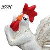 Vintage Style Home Accessories White Rooster Statue with Enchanting Posture & Long Eyelashes, Creative Table Art Sculpture, Funny Resin Garden