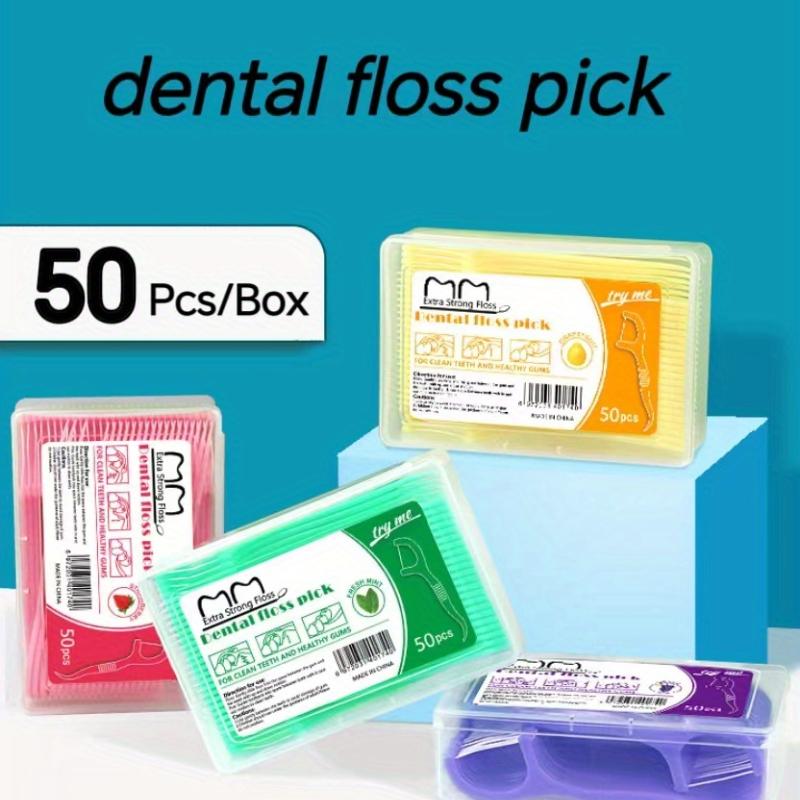 50-Pack Dental Floss Picks - Extra Fine, Fruit and Mint Flavored, High Tensile Strength