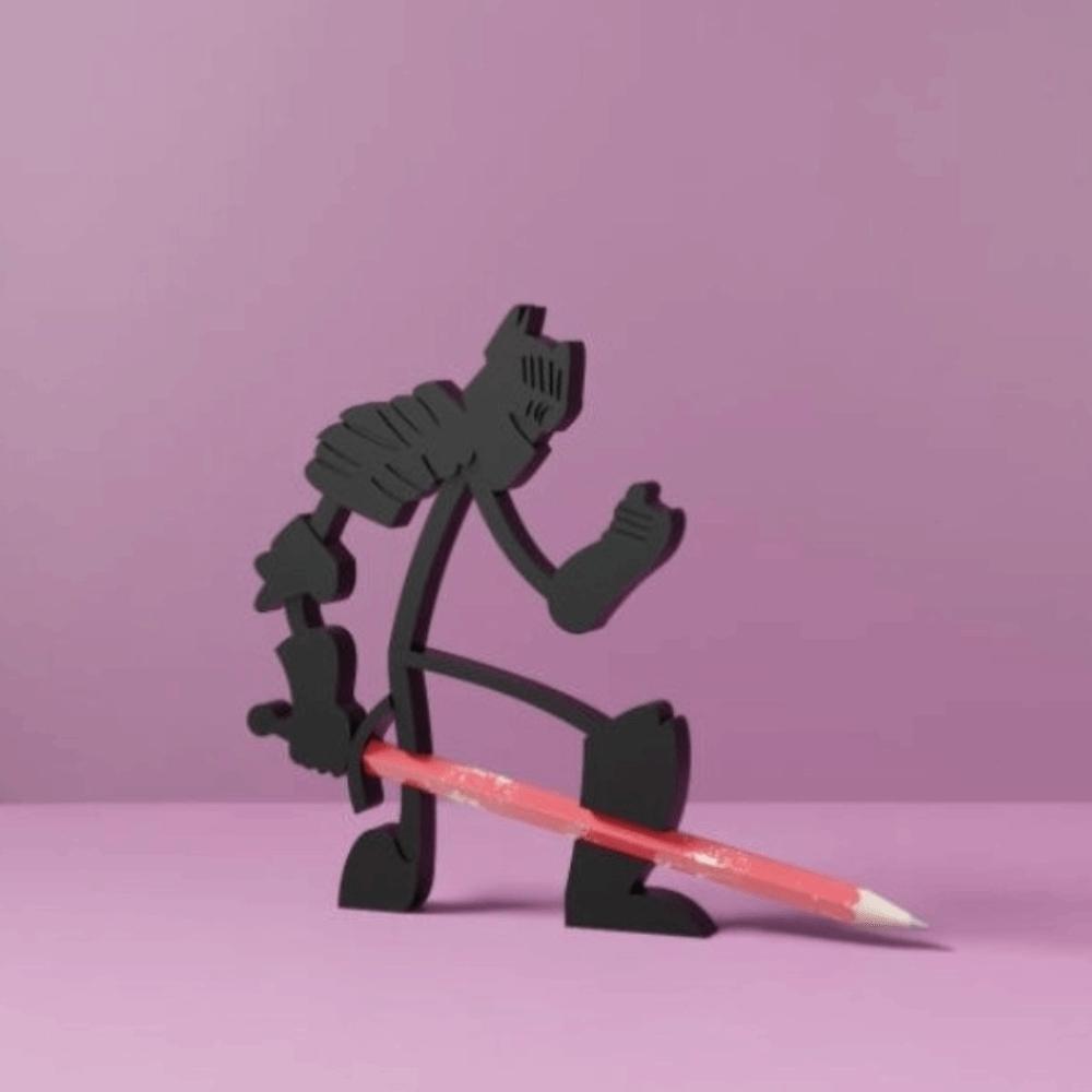 3D Schwarzer Stickman Krieger Stifthalter Plastik Lustige Stiftverzierung 3D Gedruckter Bleistifthalter Schüler