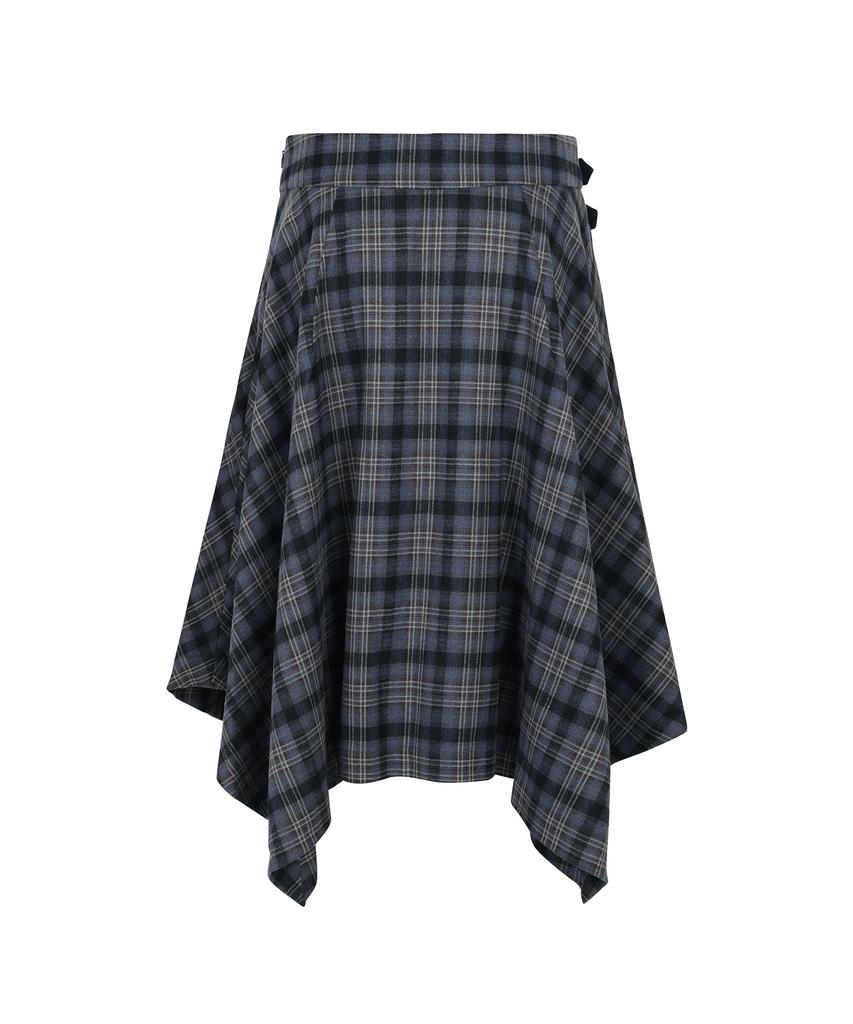 Saendeulig Check Unbalanced Midi Skirt_Purple