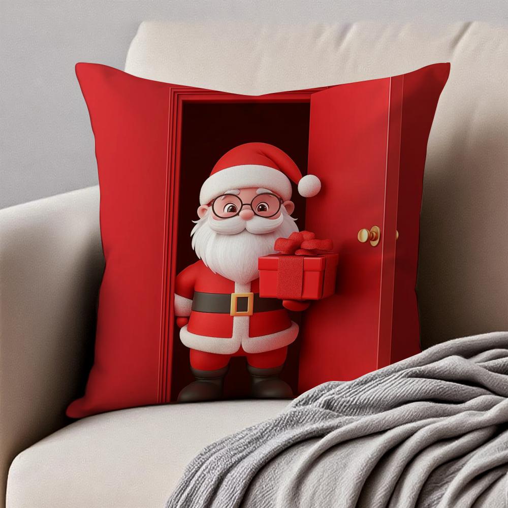 Santa Claus Cushion Cover Pillowcase Antidustmite Invisible Zipper Short Plush Sofa Cushion