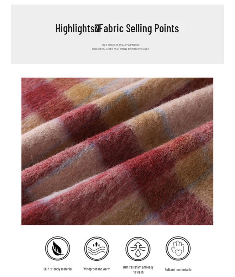 Girls' 2025 Mid-Length Plaid Wool Coat - Thickened for Autumn/Winter Warmth