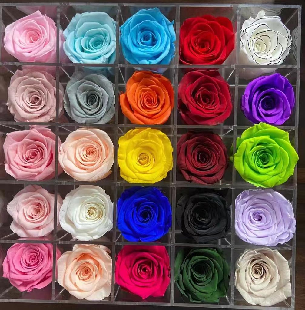 P-1 21 Preserved Roses in a Box Wedding Decor Floral Arrangements Wedding Dried Flower Home Decor Baby Shower Flowers 2~3cm