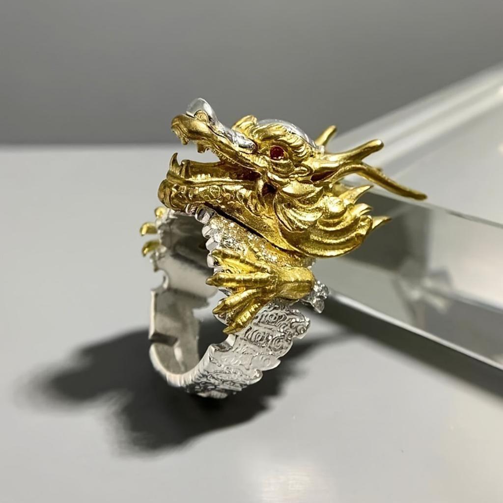 Vintage Golden Dragon Ring Adjustable Open Mouth Unique Ring Ornament Fashion Jewelry Accessory for Women and Men