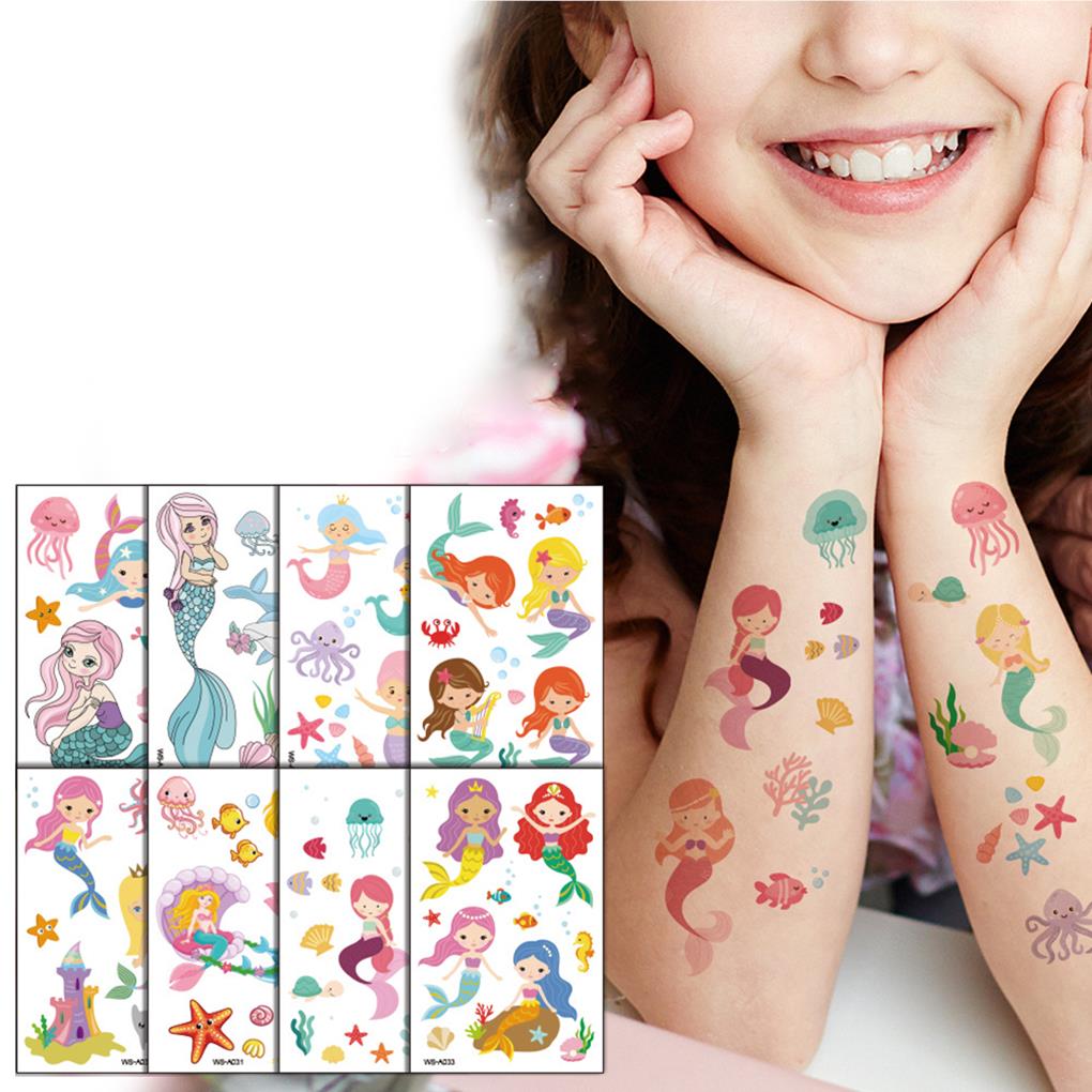 10 Sheets Cartoon Tattoos Stickers Printed Girls Ski Decal Adorable Temporary Sticker Body Ornament Dressing Decor Set