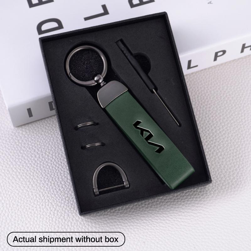 PODV6 Car Keychain Ring Vintage PU Leather Zinc Alloy Key Chain Keyring For KIA Rio K5 K2 Sportage Ceed Sorento Picanto Stinger Soul