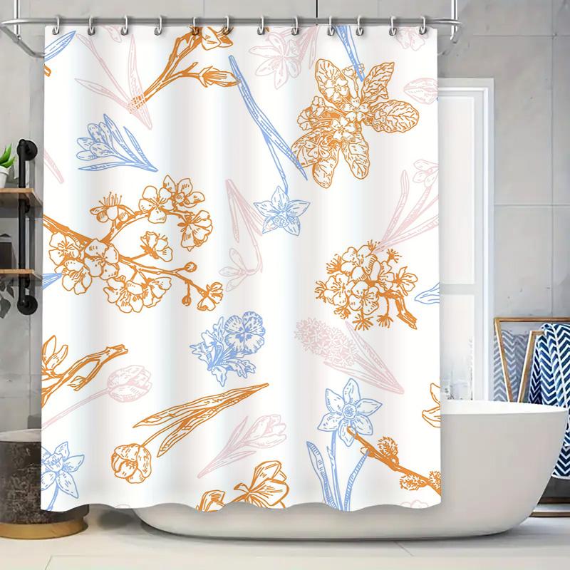 Bathroom Shower Curtain Floral Decorative Pattern Waterproof Fabric Home Decoration for Bathrooms Orange Blue White Size70 X 183
