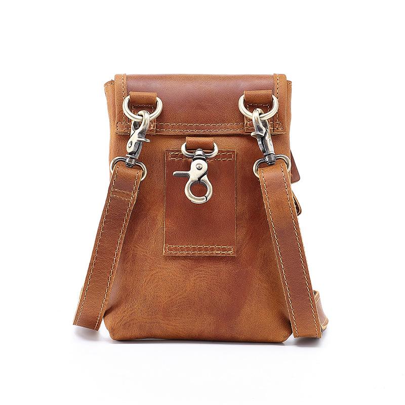 Cowhide Crossbody Bag, Leather Phone Waist Bag, Belt Bag, Portable and Lightweight Top Layer Cowhide Flip Bag
