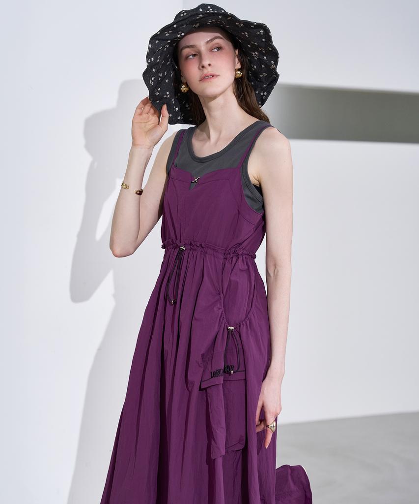 LENIC&MCCOY Waist String Crinkly Summer Long Dress Mm08Op003Hjy