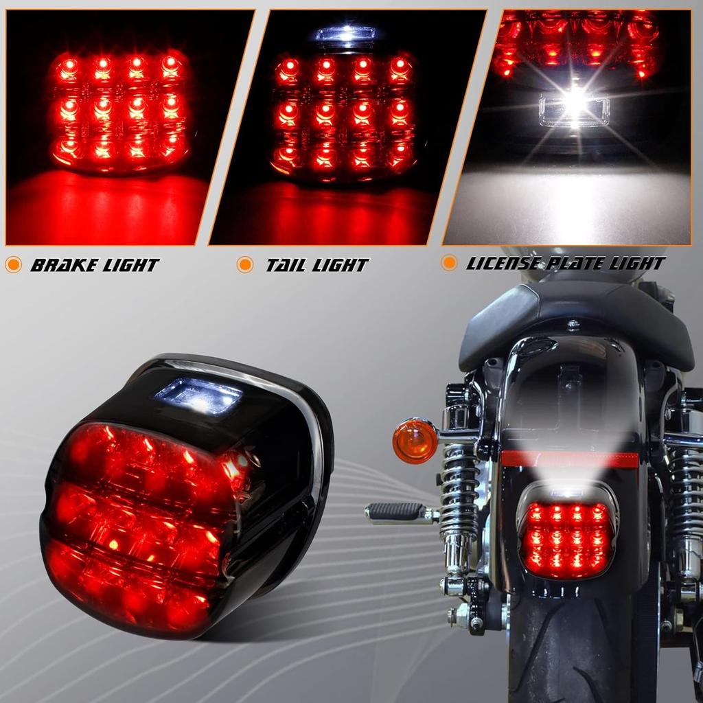 NTHREEAUTO Smoked LED Rear Tail Light Motorcycle Taillights Brake Driving Compatible With Harley Dyna Road King Electra Glide Street Bob Touring