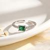 Adjustable Green Zircon Square Pinky Ring with Paved Rhinestones - Light Luxury for Women