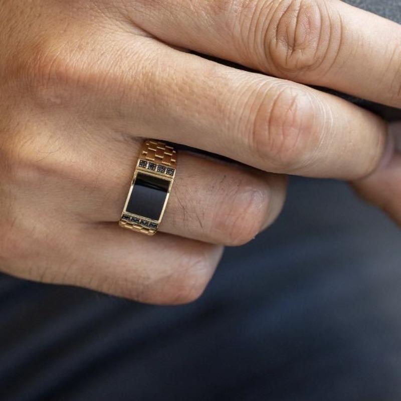 Lyxig Ny Mode Dominerande Förgyllt Herrsmycke, Kreativ Europeisk och Amerikansk Guld Dropp Svart Diamant Herrsmycke