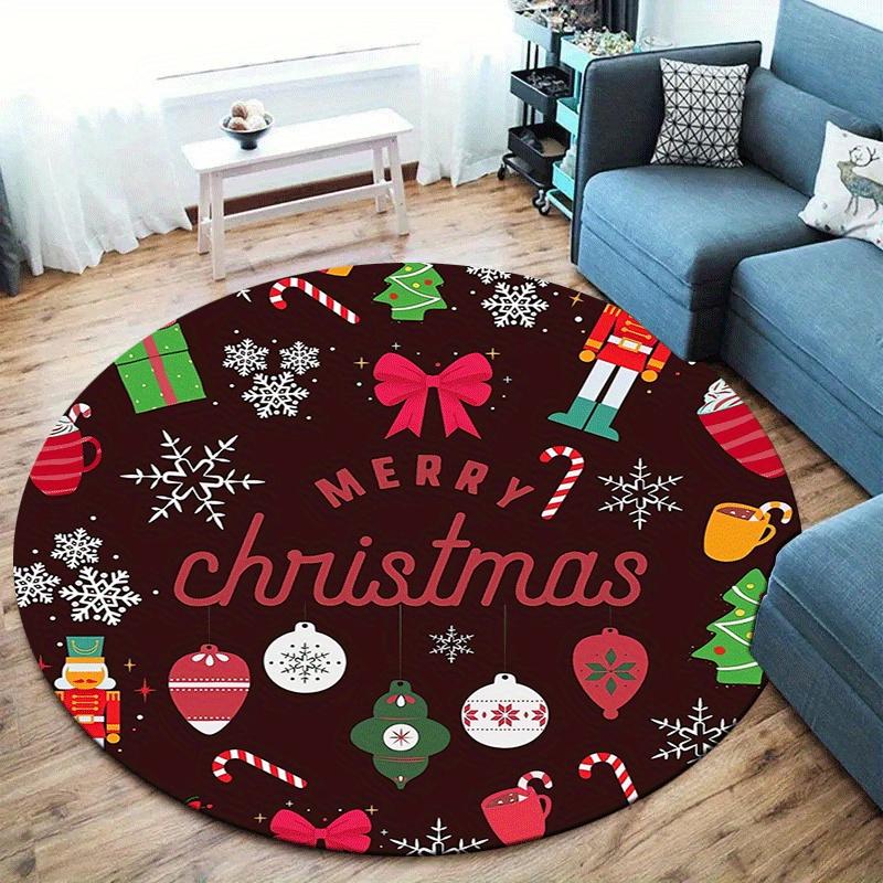 1pc Soft, Absorbent & Non-Slip Cute Christmas Elements Round Rug, Perfect for Entryway, Living Room, Bedroom Decor, Machine Washable Flannel