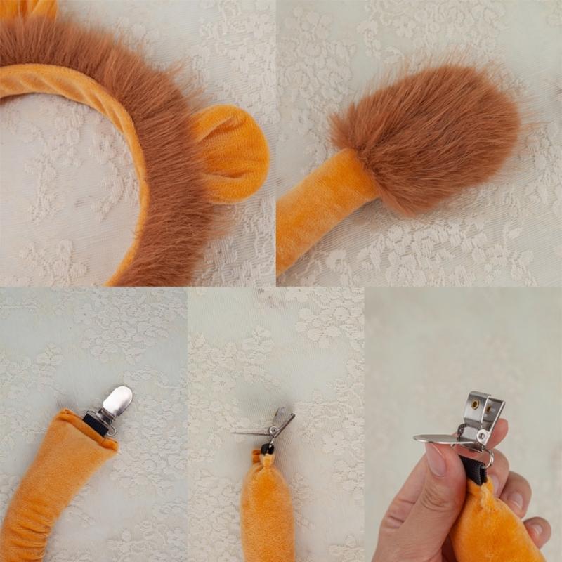 Kinder Süßes Löwen-Cosplay-Set Löwenohren Stirnband Schwanz Löwenpfoten Handschuhe Fliege Tüllröcke Halloween Kostüm