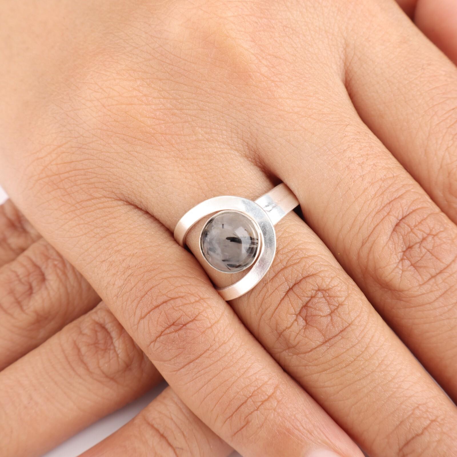 

Черный рутил драгоценный камень 925 стерлинговое серебро ювелирные изделия ручной работы кольцо женский подарок идея RR-68-27 9.25