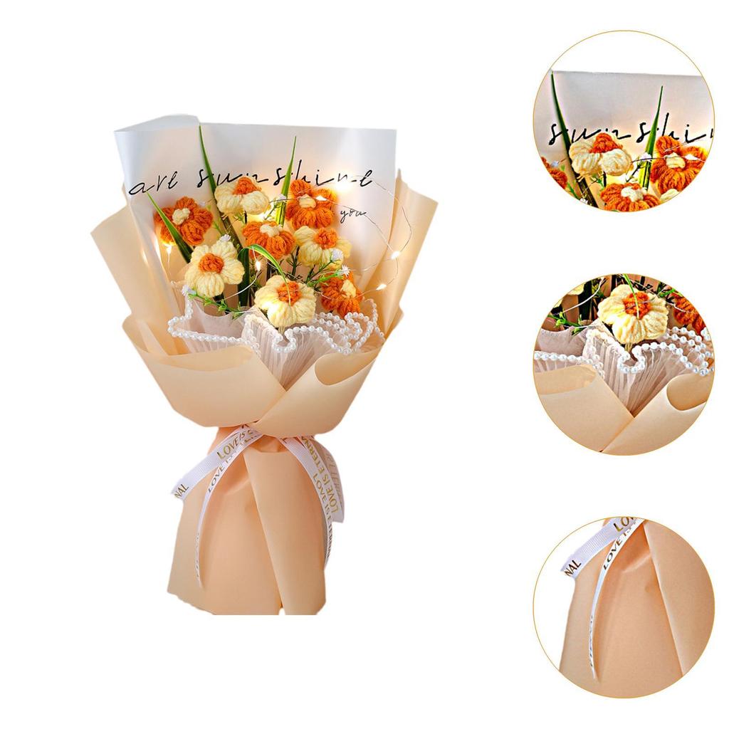 Crochet Flower Bouquet with Light Knitted Artificial Flowers for Teacher’S Day Wedding Valentine’S Day Festival Anniversary