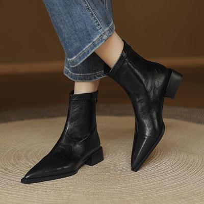 Pointed Elastic Boots - New Autumn-winter Style, Thick Heel, Short Boots, Women's Retro Shoes