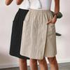 Dames Elastische Taille Nep Wrap Midi Rok Linnen Textuur Zijzak Losse Casual Knielange Rok