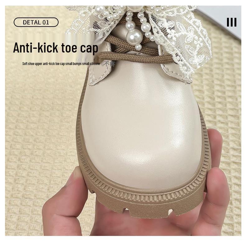 Autumn 2025 Girls' Beaded Bow Martin Boots - Short Leather Fashion Boots for Little Girls