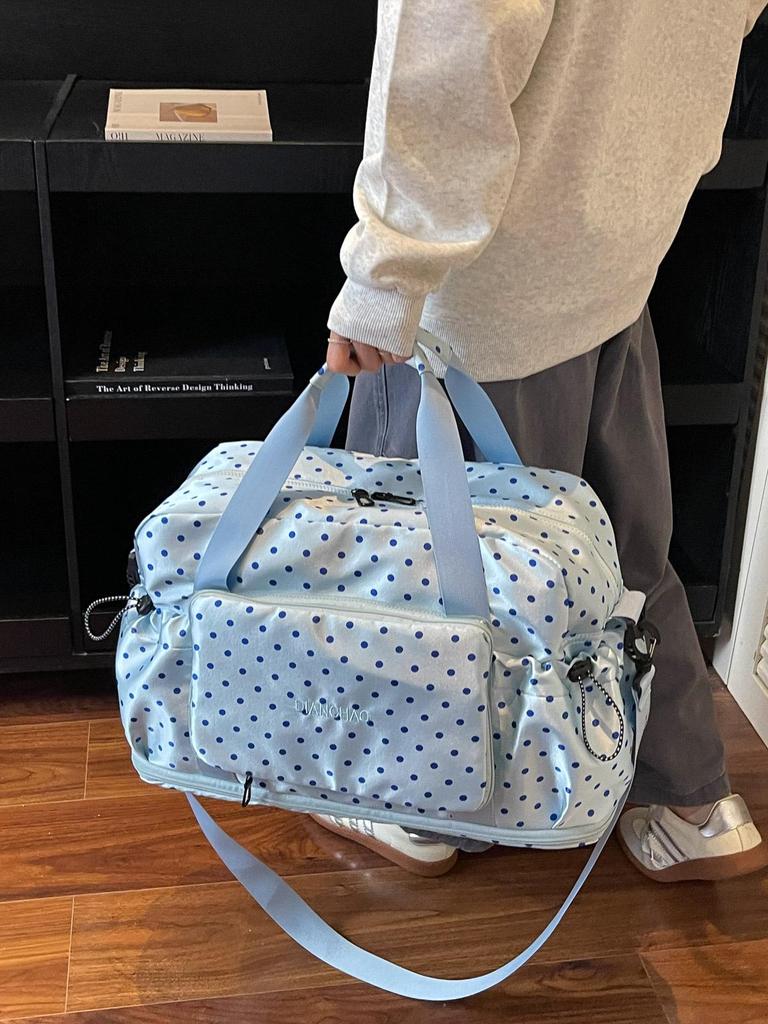 Polka Dot Multi-Functional Travel Bag - Large Capacity Fitness & Luggage Storage, Lightweight Handheld Shoulder Bag
