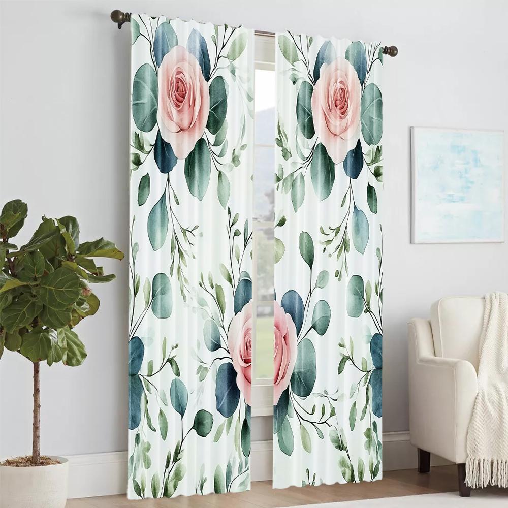 Set Of 2 Versatile Polyester Transparent Curtains Home Decoration Green Leaf Use Bedrooms Living Rooms Curtain Ideal For Area