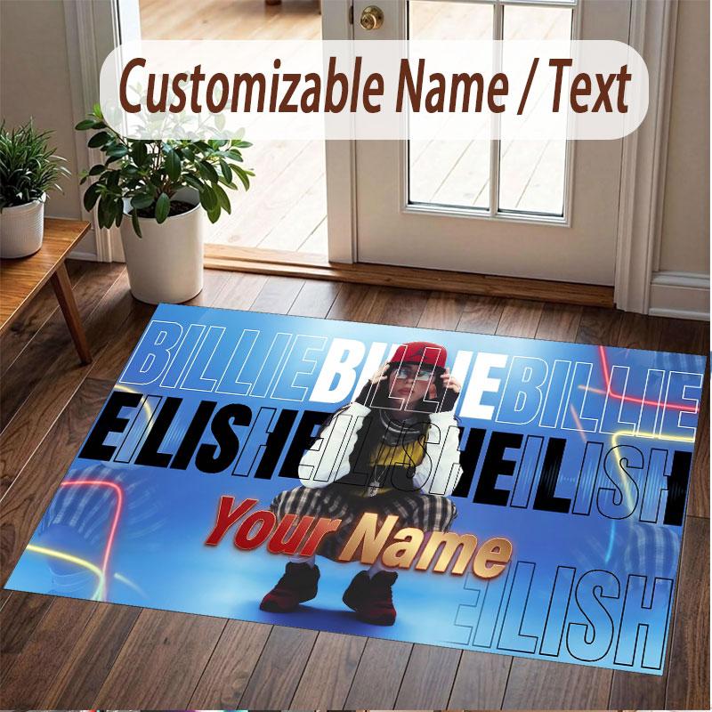 Custom Rug Billie Eilish Pattern Print Name Text Soft Non‑Slip Floor Carpet for Home Indoor Decoration
