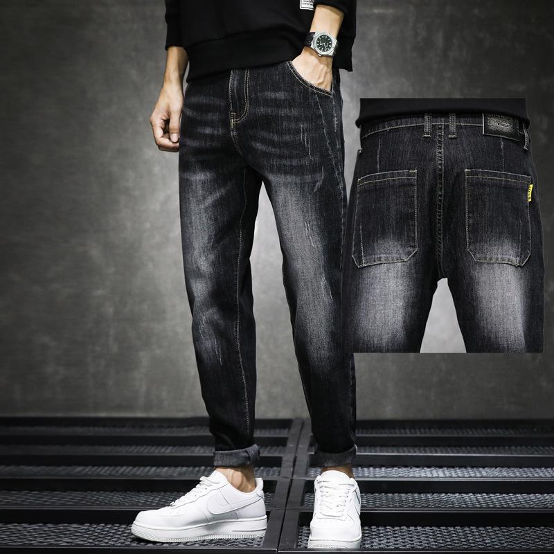 

Джинсы Four Seasons, мужские модные брендовые облегающие брюки корейской версии, модные повседневные эластичные длинные брюки на весну и осень, мужские брюки 38