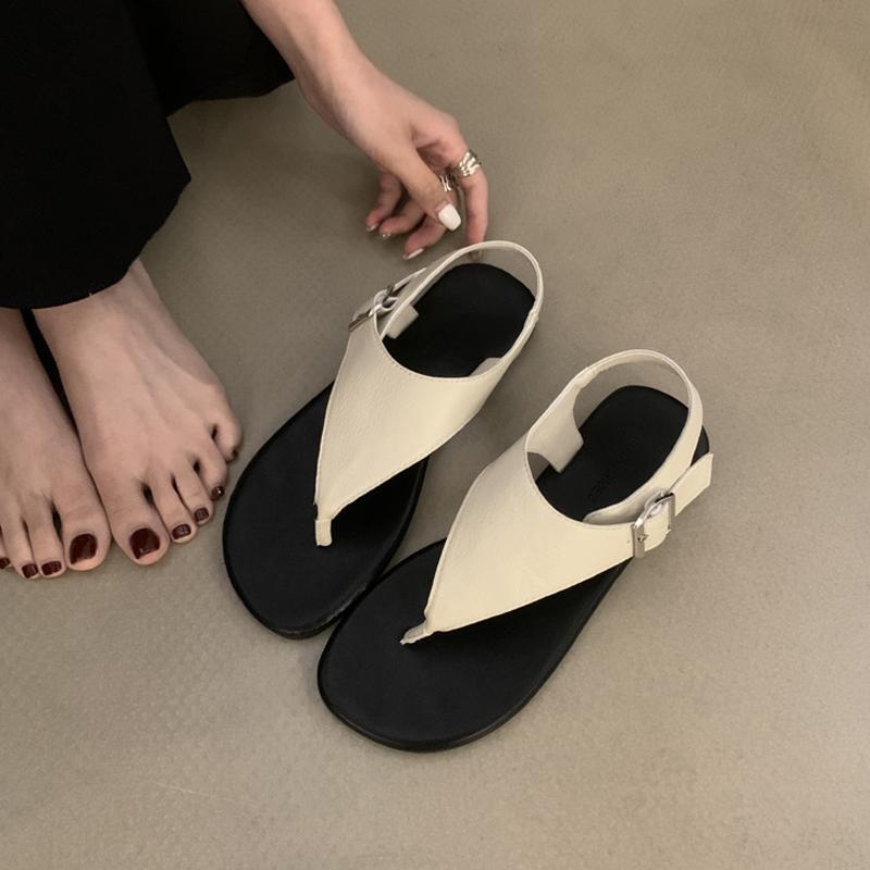 Fashion Concise Clip Toe Buckle Strap Sandals Woman Summer Elegant Pu Leather Flat Gladiator Shoes Ladies Casual Brand Design Flip Flops