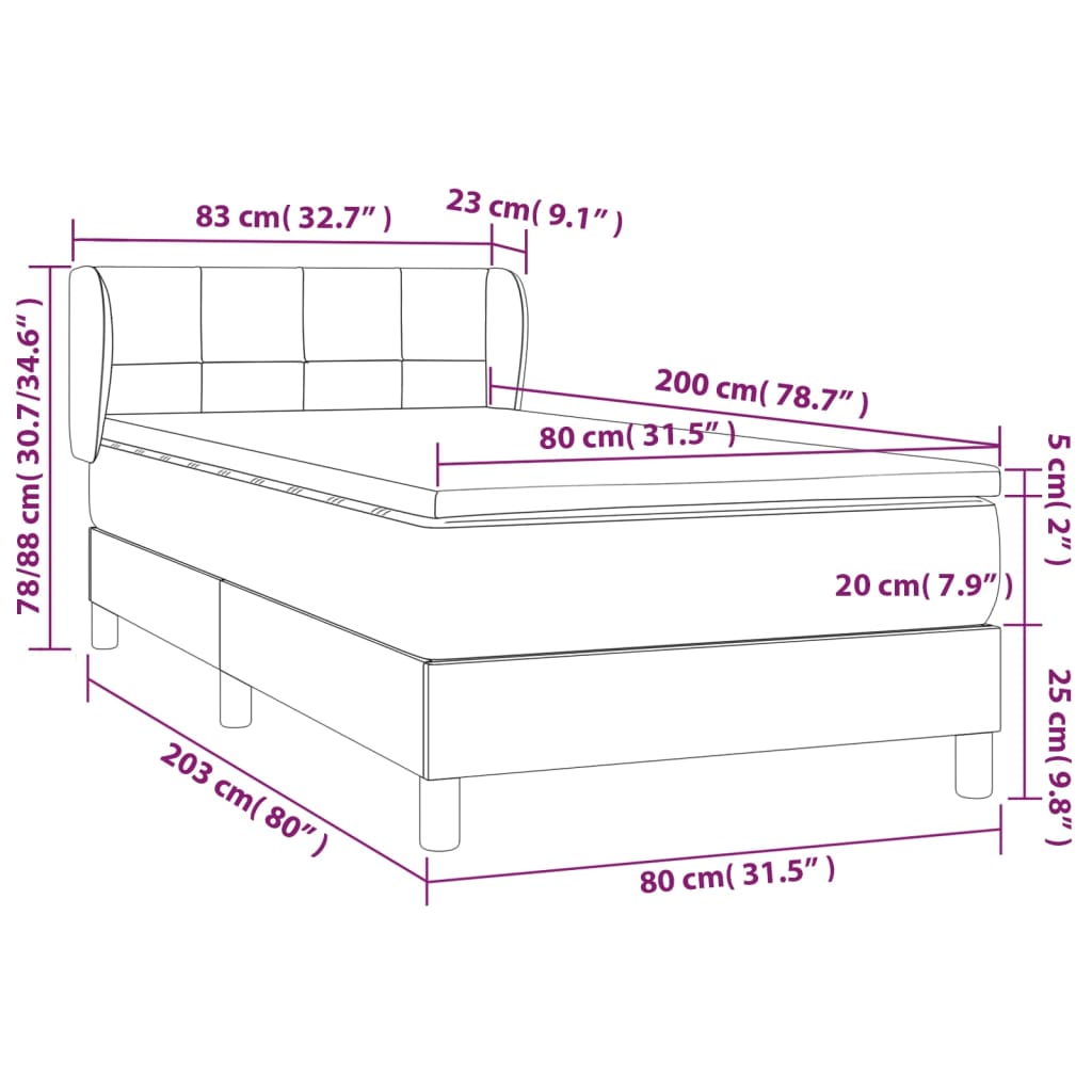 Box Spring Bed with Mattress Dark Brown 80 x 200 cm Fabric