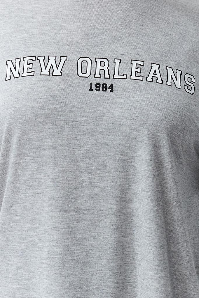 Damski Styl Plus Size Szary Melanżowy Drukowany Oversize Dzianinowy T-shirt