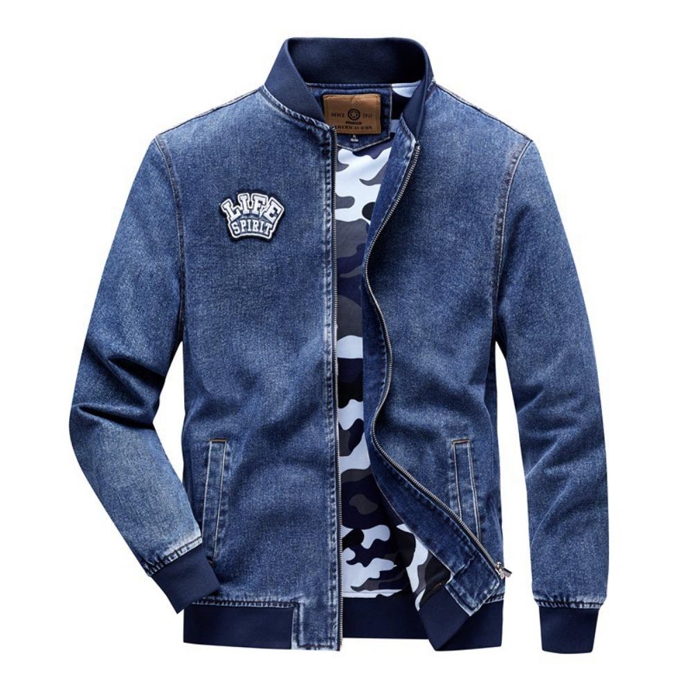 Spring Autumn Men's Pilot Jacket Denim Coat Washed Retro Motorcycle Style Baseball Coat