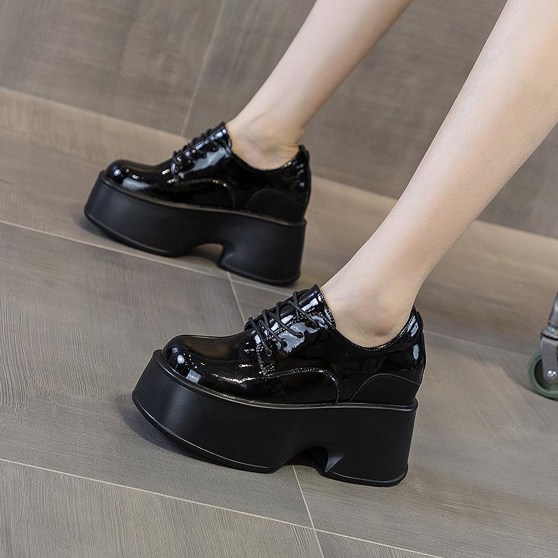 Casual Shoes Women's 2025 New Platform White Shoes Women's Inner Height Increased by 11 Cm Ultra-high Small Leather Shoes Muffin Thick Sole