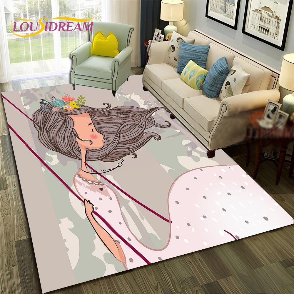 Cartoon Dream Ballet Girl Ballerina Swan Carpet Rug for Home Living Room Bedroom Sofa Doormat Decor,kids Area Rug Non-slip Mat