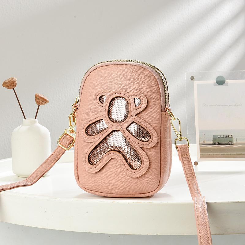 

Сумка Сумка для мобильного телефона Женская 2025 новая универсальная сумка через плечо и мессенджер с мишкой Легкая нишевая маленькая сумка-саквояж женская сумка розовый