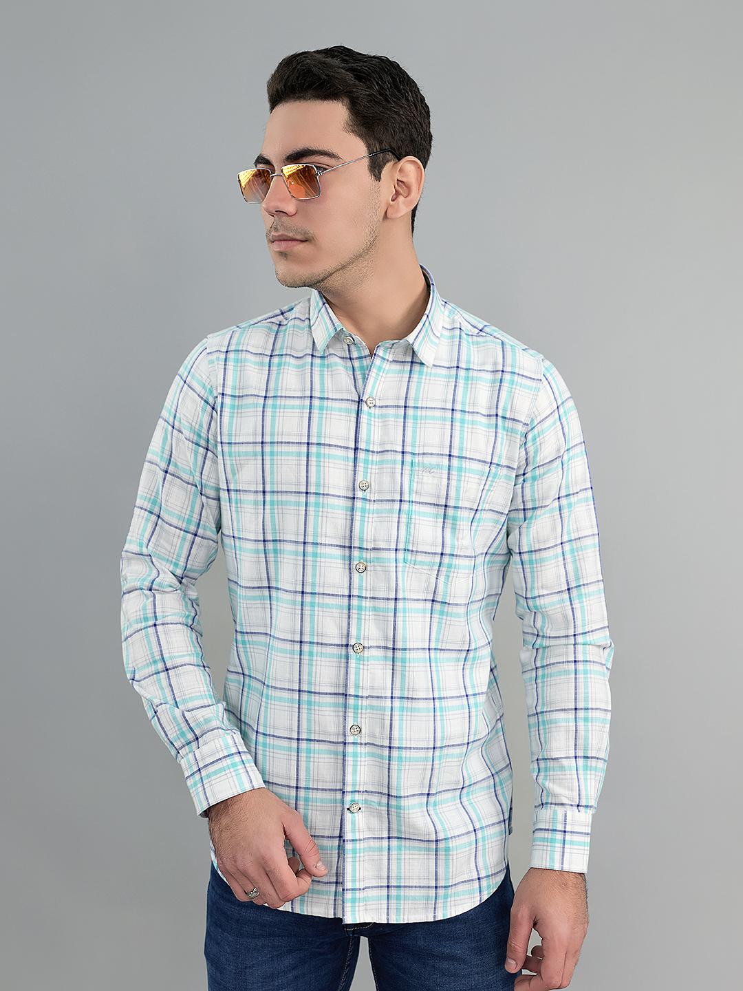 Monte Carlo Mens Regular Fit Check Full Sleeve Shirt M белый