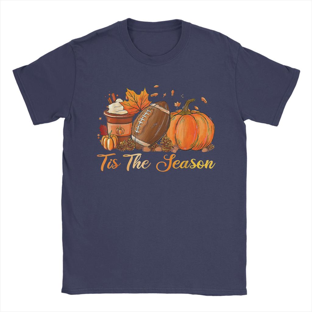 Unisexs TShirts Pumpkin Spice Football Tis The Season Fall Thanksgiving Tees Short Sleeve T Shirts Crew Neck Clothing Classic