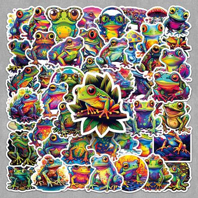 50 Stück bunte Frosch-Aufkleber - Trendige, verspielte, wasserfeste Tieraufkleber für Tassen und Notizbücher
