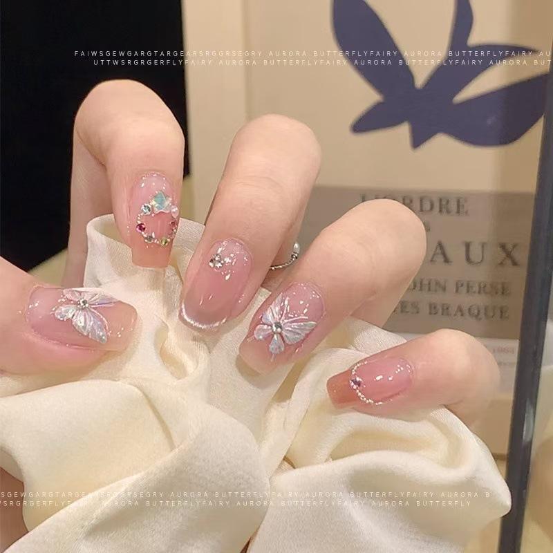 Sticker Art Unghii Scoică Relief Fluture Curgere Debordant Colorat Aurora Glazurat Unghii Roz High-end Tridimensional