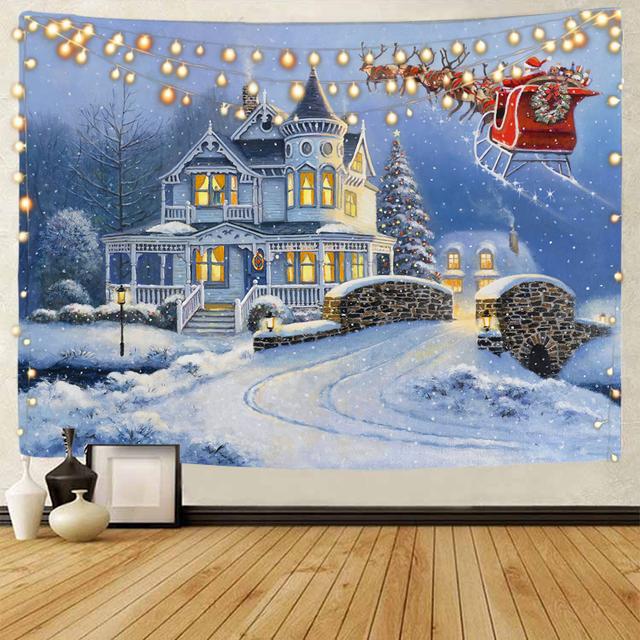 

Санта-Клаус Рождественский снежный пейзаж гобелен Рождественский фон декоративный гобелен Рождественский домашний фон Decora 230x150cm