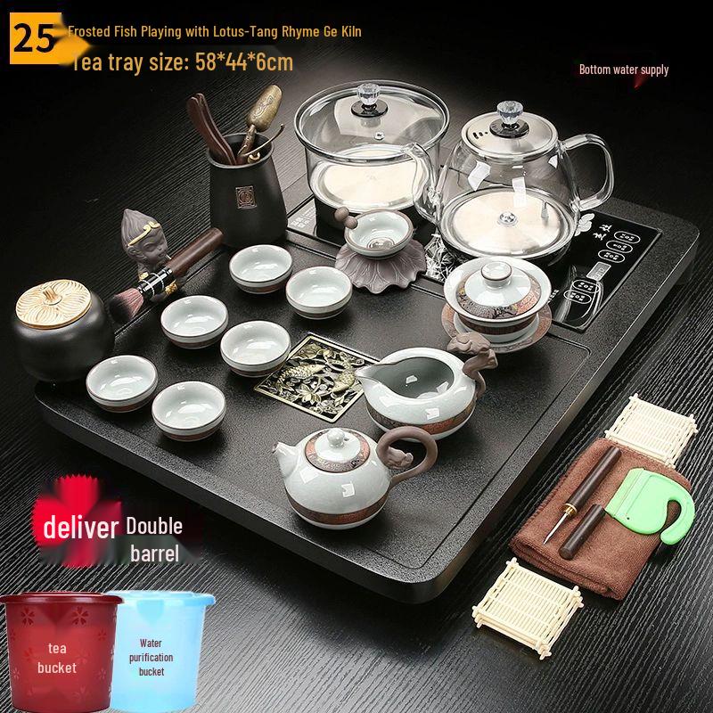 Automatic Zisha Kung Fu Tea Set with Wooden Tray