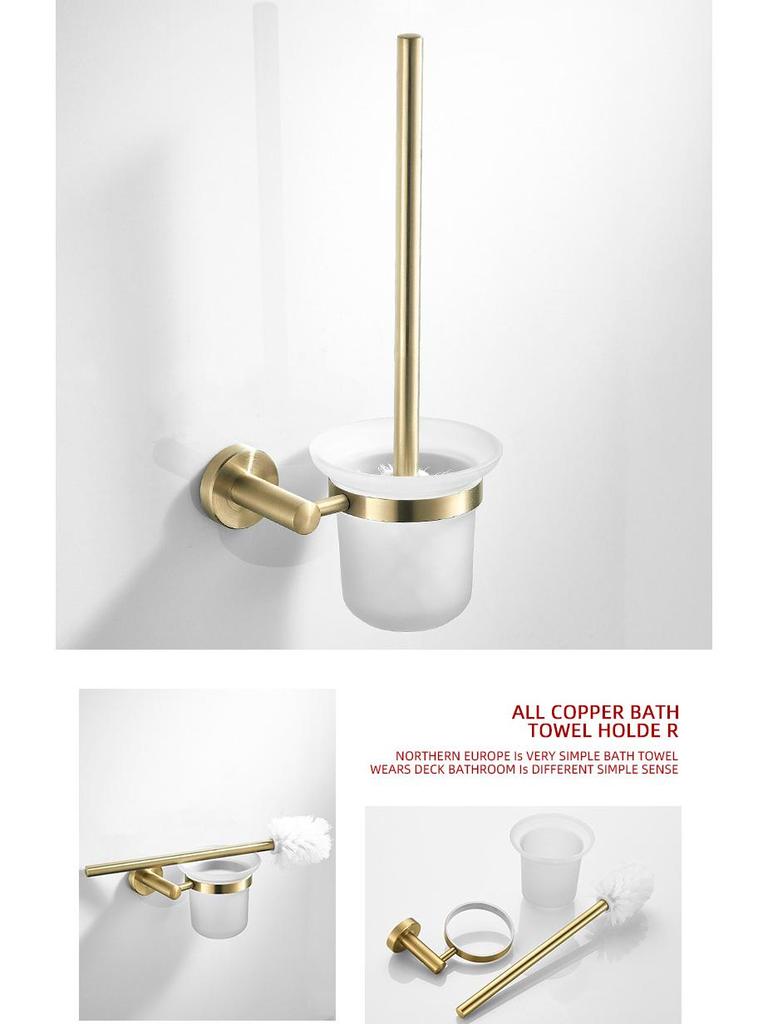 Gold Brushed Stainless Steel Bathroom Set: Towel Rack, Toilet Paper Holder, Storage Shelf, Clothes Hook, No Drill.