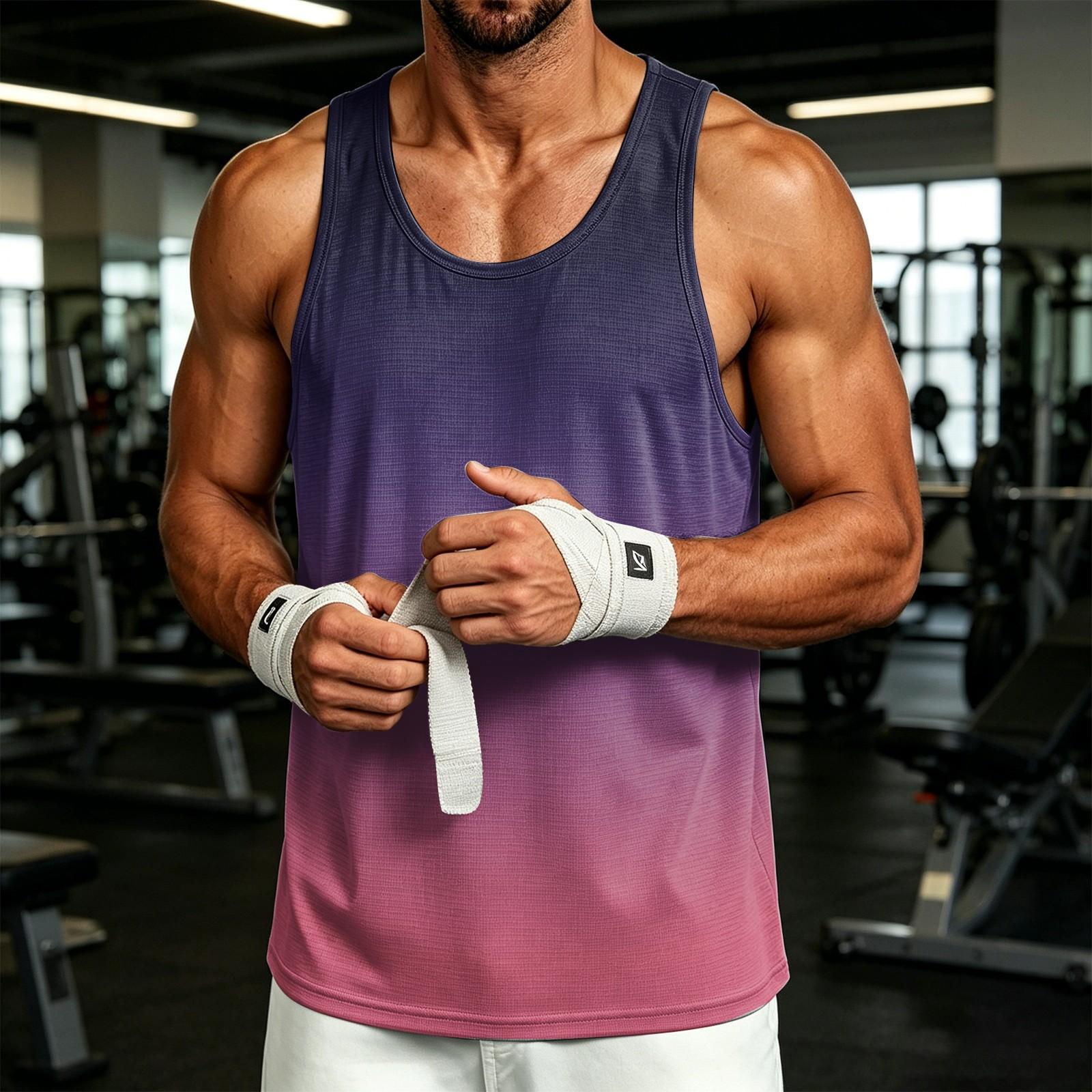 Men s Casual Gradient Print Outdoor Sports Tank Top Sleeveless Round Neck Lightweight Breathable Activewear Shirt XXXL