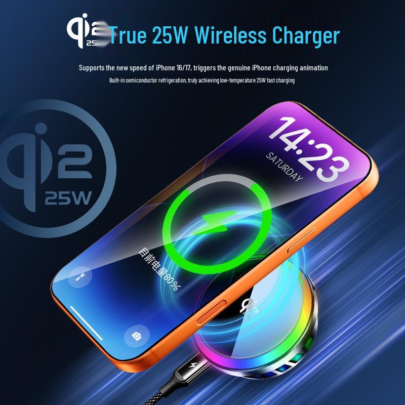 Qi2.2 25W Magnetic Wireless Charger with Cooling Fan and Car Phone Holder